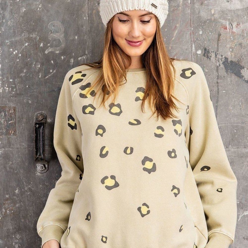 Leopard Print Washed Terry Sweatshirt
